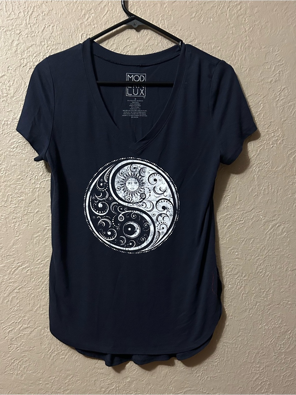 Modern Lux Black V-Neck Yin Yang Sun & Moon Graphic Tee